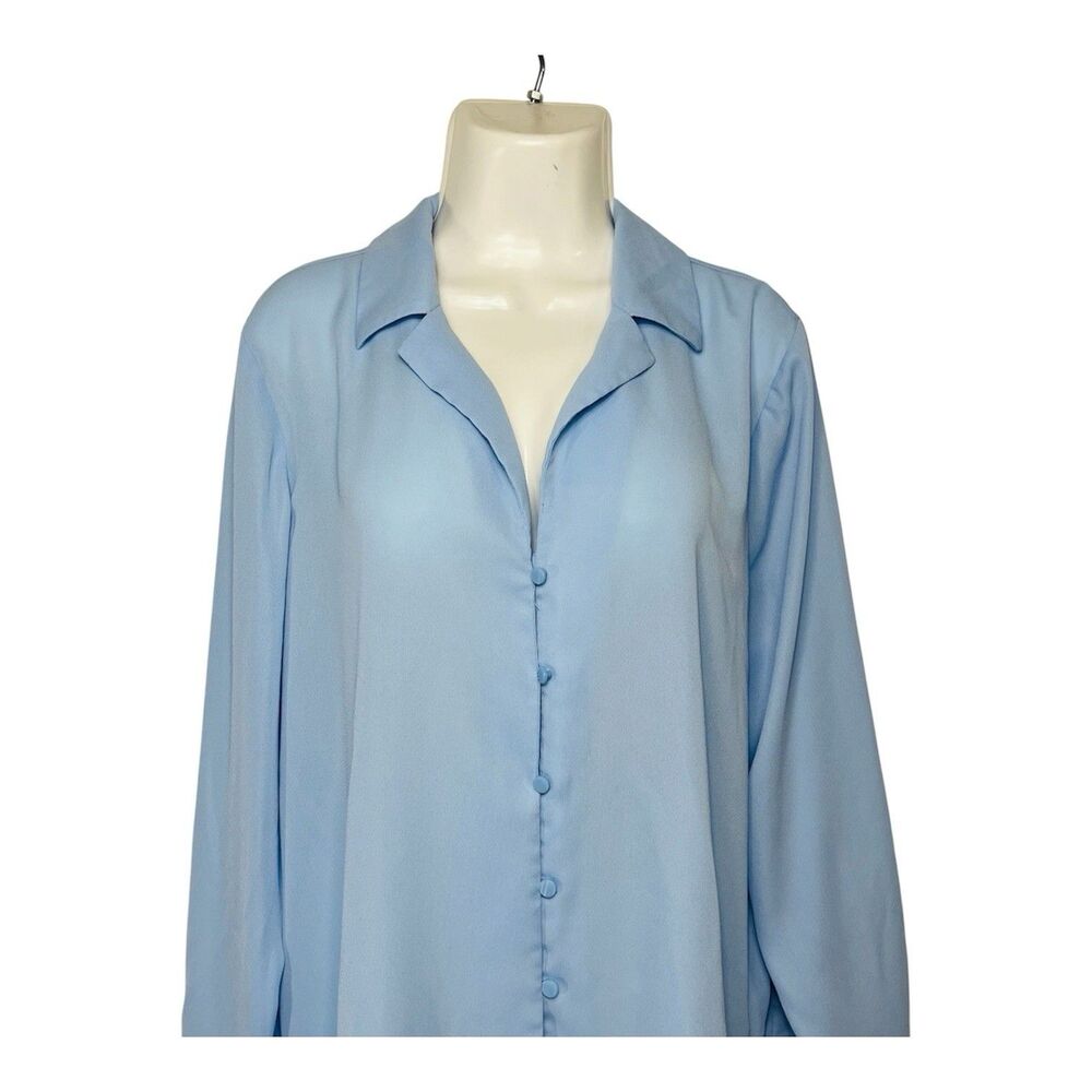 Worthington Womens XL Light Blue Semi Sheer Button Up Blouse Long Sleeve Career - Picture 4 of 8